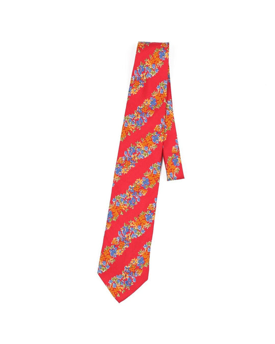 Vintage YSL Yves Saint Laurent Tie Red Flower Pattern Silk Men's Woven Necktie