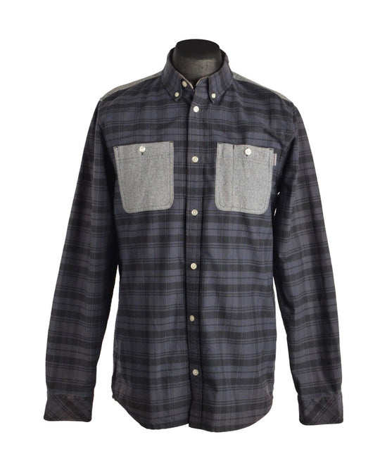 Men's CARHARTT Navy Check Cotton Button-Down Rugged Shirt Size L
