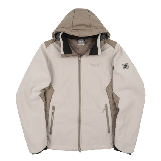 Women's JACK WOLFSKIN Beige Stormlock Softshell Outdoor Winter Ski Jacket Sz XL