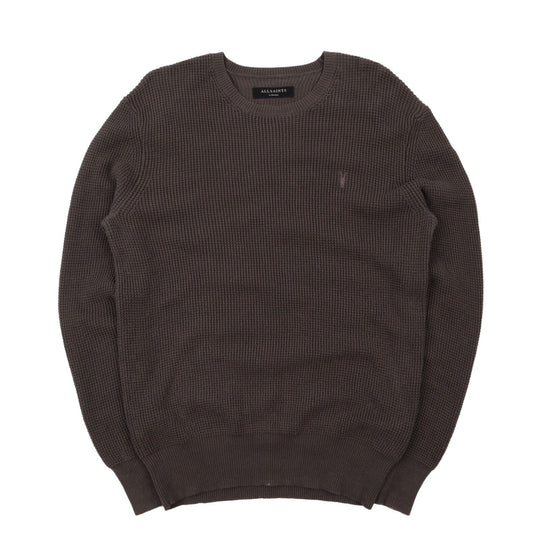 Men's ALLSAINTS Olive Cotton Waffle Knit Crew Neck Jumper Size XS