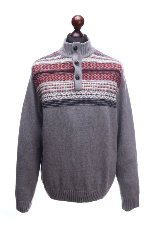 CHAPS RALPH LAUREN Grey 100% Cotton Fair Isle Jumper Sweater Size L