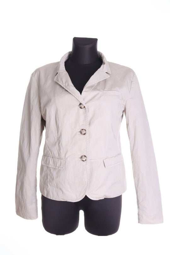 Women's PRADA Beige Cotton Nylon Lightweight Fitted Short Jacket Blazer Size 46