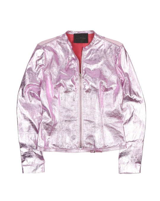 RICHMOND Biker Jacket Pink Glitter Leather Women's Bomber Size 44 IT / 10 US