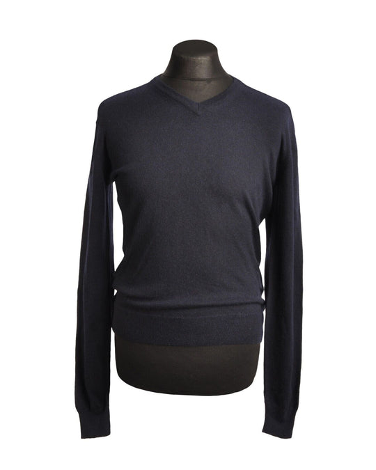 HACKETT Sweater Navy Wool Silk Cashmere V-Neck Ribbed Knit Mens Pullover Size S