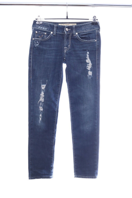 JACOB COHEN Navy Blue Cotton Denim Distressed Handmade Tailored Jeans Size 27