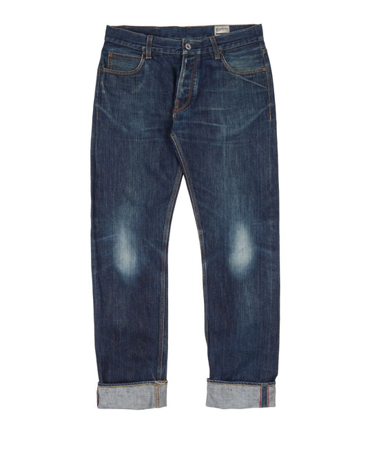 BLUE BLANKET Jeans Navy Blue Selvage Cotton Mens Faded Denim Size W32