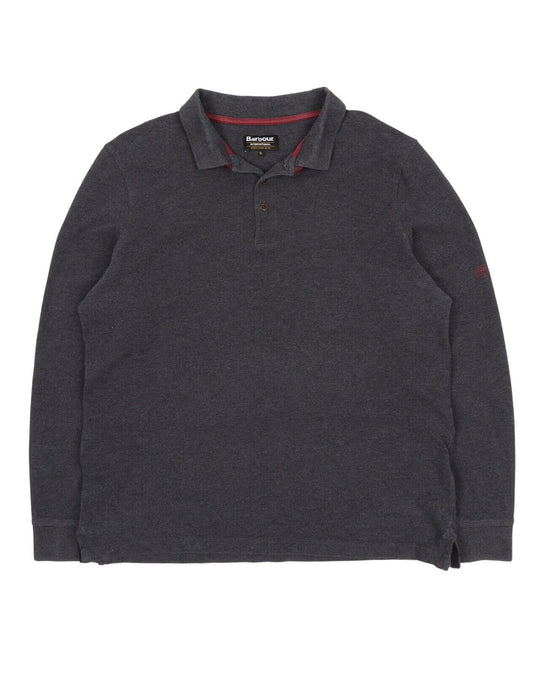 Men's BARBOUR Gray Pique Cotton Long Sleeve Polo Shirt Size XL