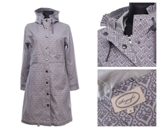 Women's SORGENFRI SYLT Grey Hooded Mid Length Rain Coat Size M