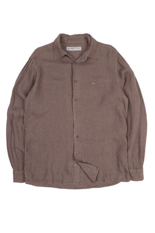 Men's ETRO Milano Brown 100% Linen Summer Shirt Size M