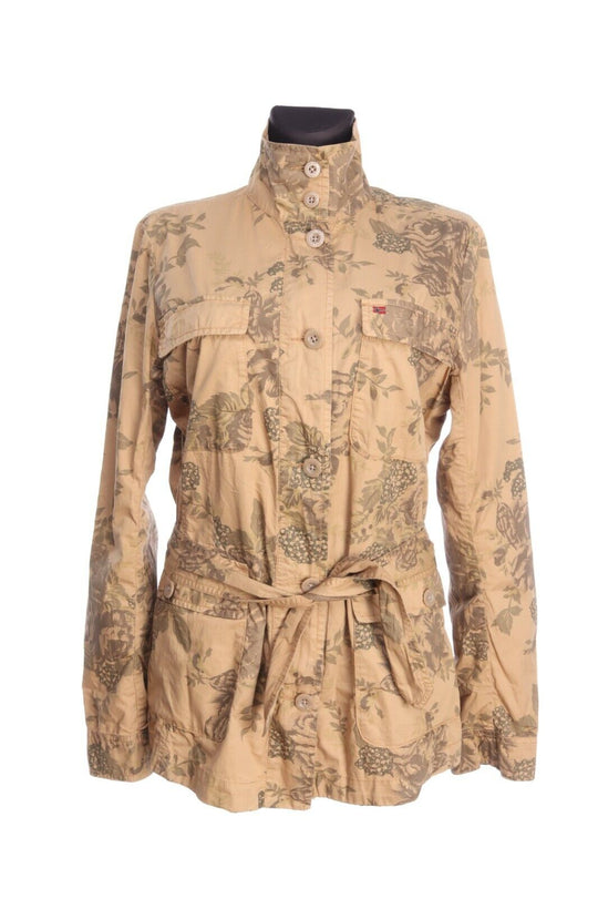 NAPAPIJRI Olive Geographic Cotton Floral Multipocket Jacket Coat Size XL