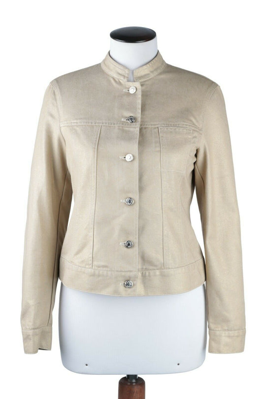Women's Vintage CERRUTI Beige Gold Cotton Denim Blazer Jacket Size 36 IT 6 US