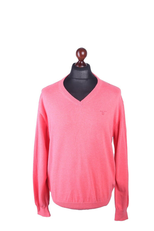Men's GANT Pink 100% Cotton V-Neck Jumper Size 2XL