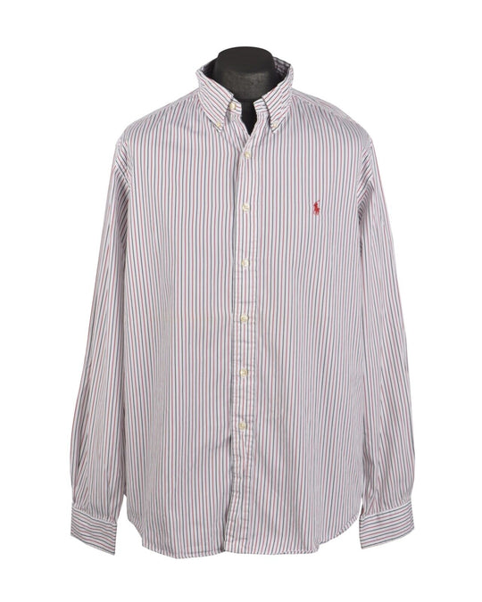 Men's Polo RALPH LAUREN White Striped Cotton Shirt Size 17.5 / 44 Custom Fit
