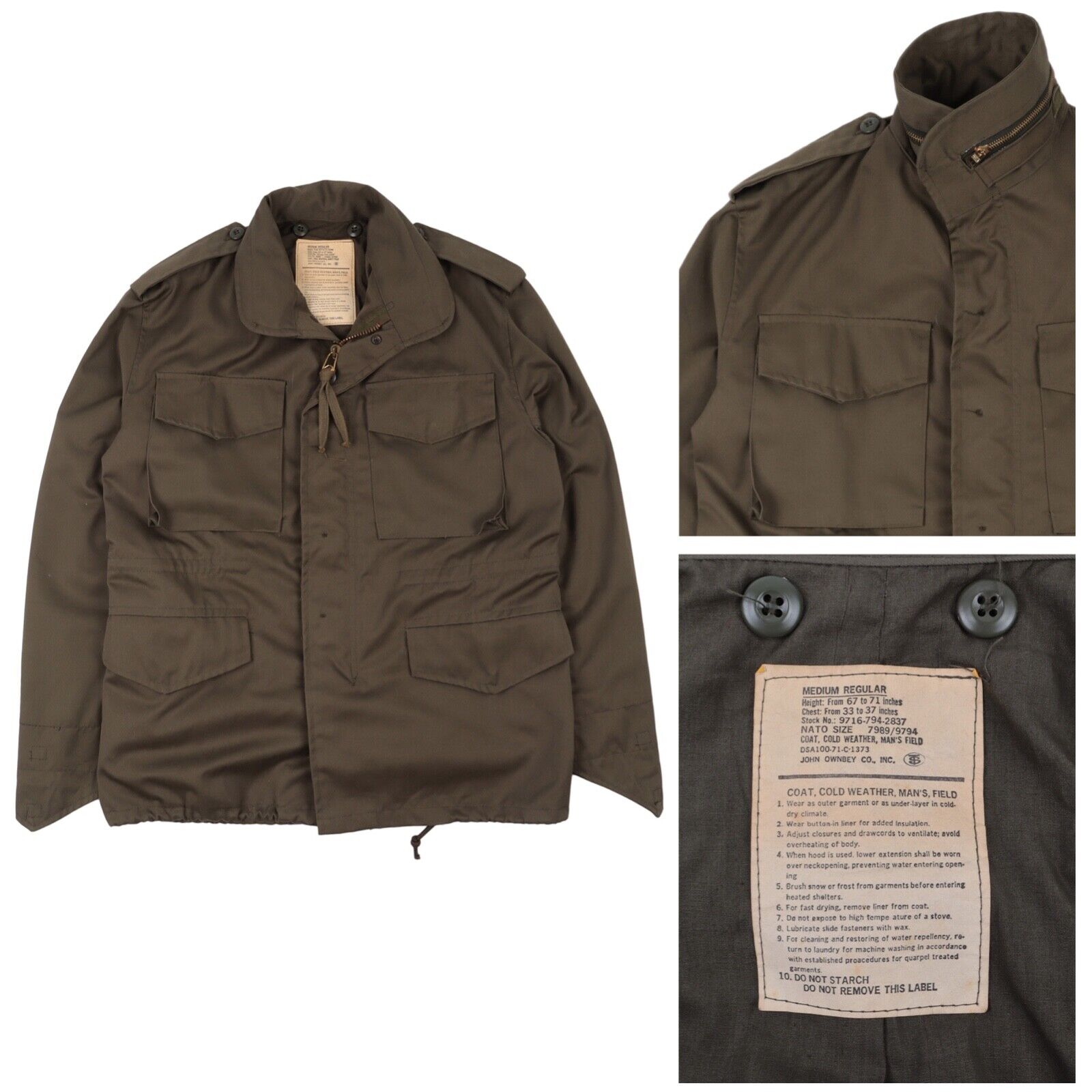 Men's Vintage JOHN OWNBEY Military Green M65 Cotton Jacket Size M