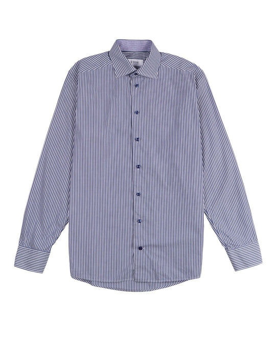 ETON Dress Shirt White Navy Striped Cotton Men's Slim Fit Size 39 / 15.5