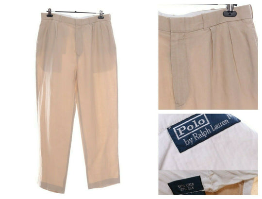 Men's POLO RALPH LAUREN Beige Linen Silk Straight Pants Size 35