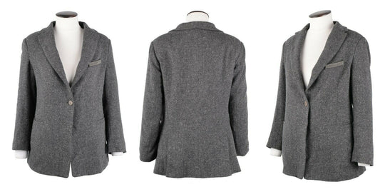 Women's FABIANA FILIPPI Grey Herringbone Cashmere Blazer Jacket Size L