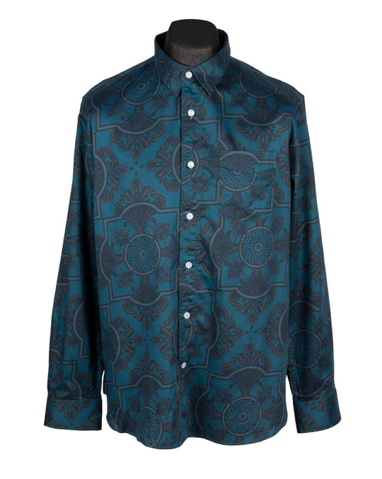 HAMMOND Shirt Blue Paisley Cotton Mens Size L