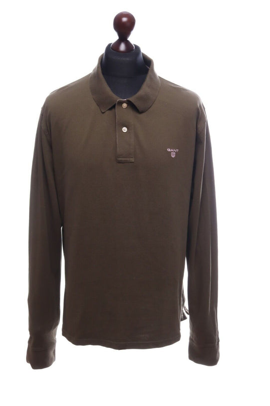 Men's GANT Dark Olive Cotton Polo Neck Jumper Longsleeve Polo Size 3XL