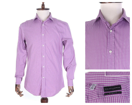 Men's RALPH LAUREN Black Label Purple Striped LS Tailored Fit Shirt Size 16