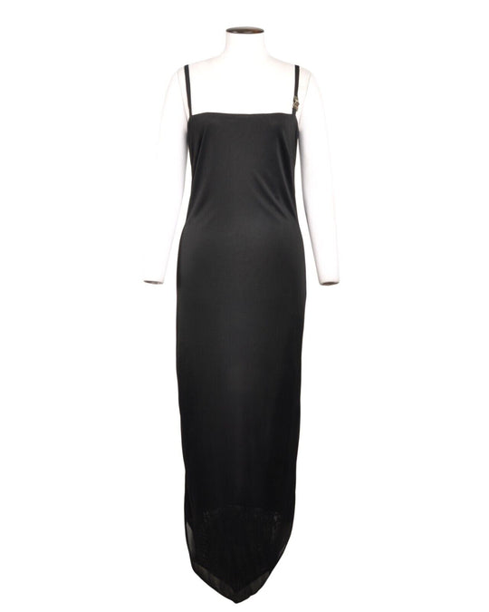 VERSACE Maxi Dress Black Square Neck Buckle Strap Womens Midi Length Size 32-46