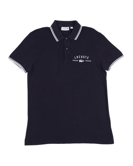 LACOSTE Polo Shirt Navy Pique Cotton Men's Regular Fit Short Sleeve Size 4 / M