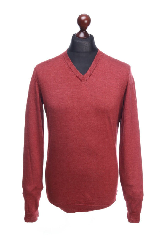 Vintage HUGO BOSS Tailored Slim Fit Wool Silk Red V-Neck Long Sleeve Sweater Size L