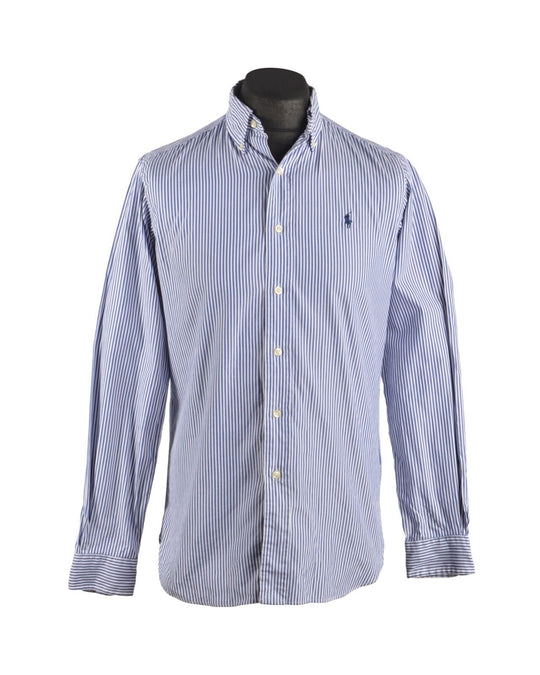 Men's POLO RALPH LAUREN Blue Striped Casual Cotton Shirt Size 14.5/34