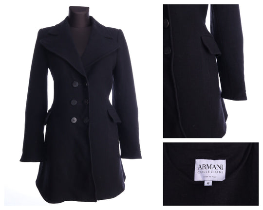 ARMANI COLLEZIONI Italy Black Wool Blend Coat Size 46