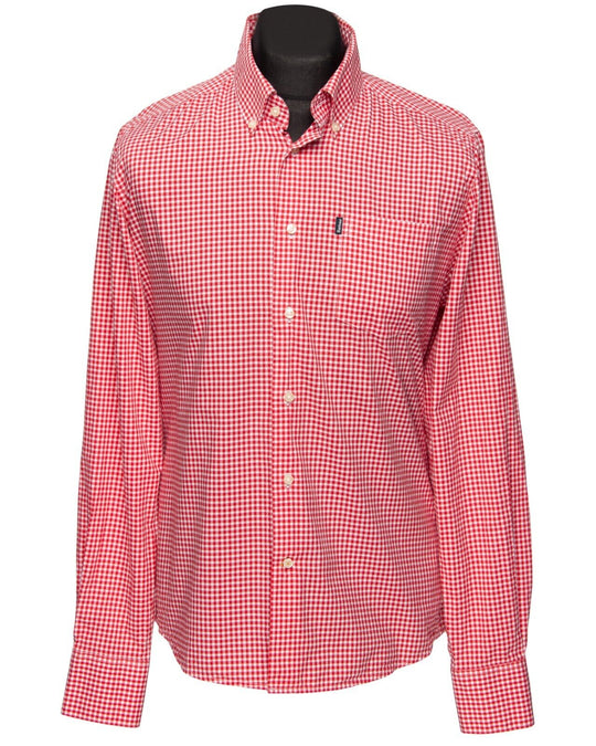 BARBOUR Leonard Shirt Red White Check Cotton Men's Button Down Size M