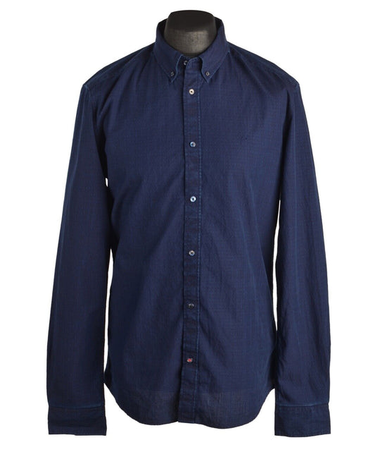 Men's WRANGLER Navy Blue Denim Shirt Size L Slim
