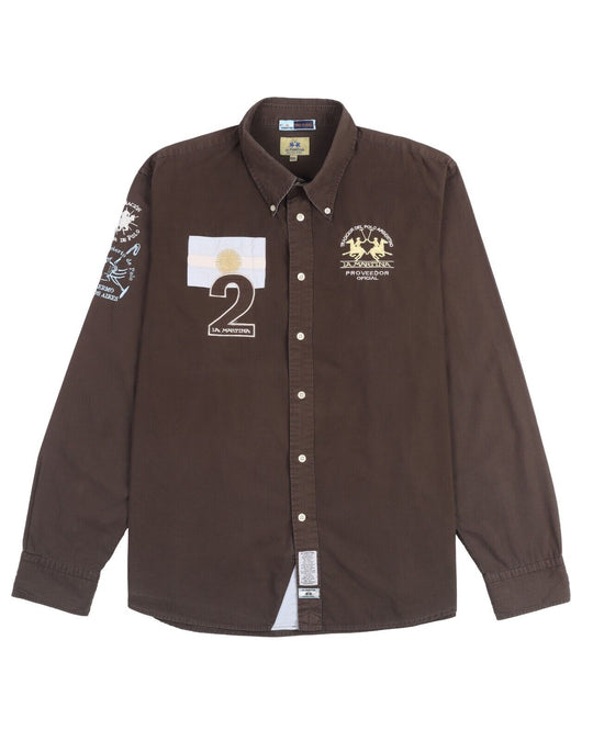 LA MARTINA Shirt Brown Cotton Men's  Button Up Size 3XL