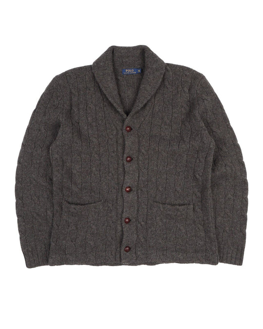 POLO RALPH LAUREN Cardigan Gray Wool Heavy Cable Knit Jumper Men's Size XL