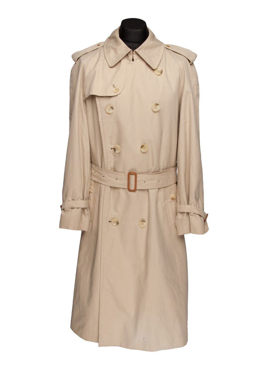 Vintage BURBERRYS Overcoat Beige Double Breasted Cotton Mens Trench Coat Size 48