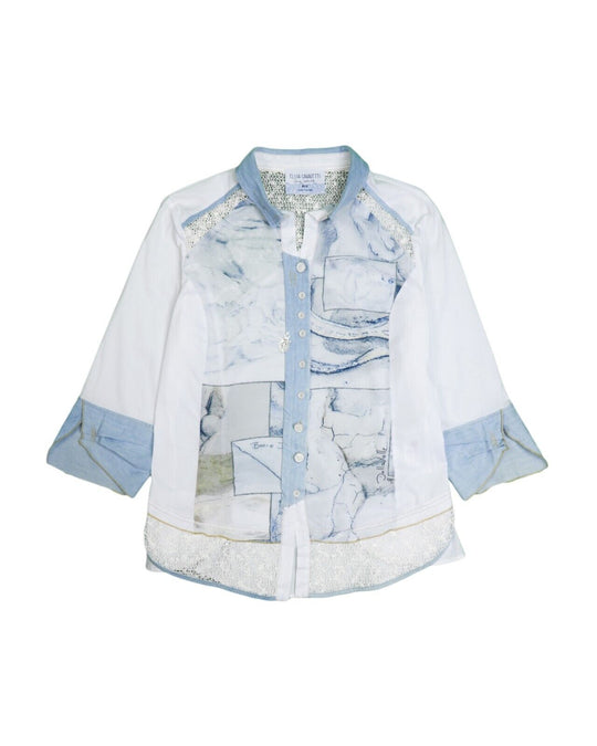 ELISA CAVALETTI Sono Italiano Shirt White Blue Cotton Women's Blouse Size M