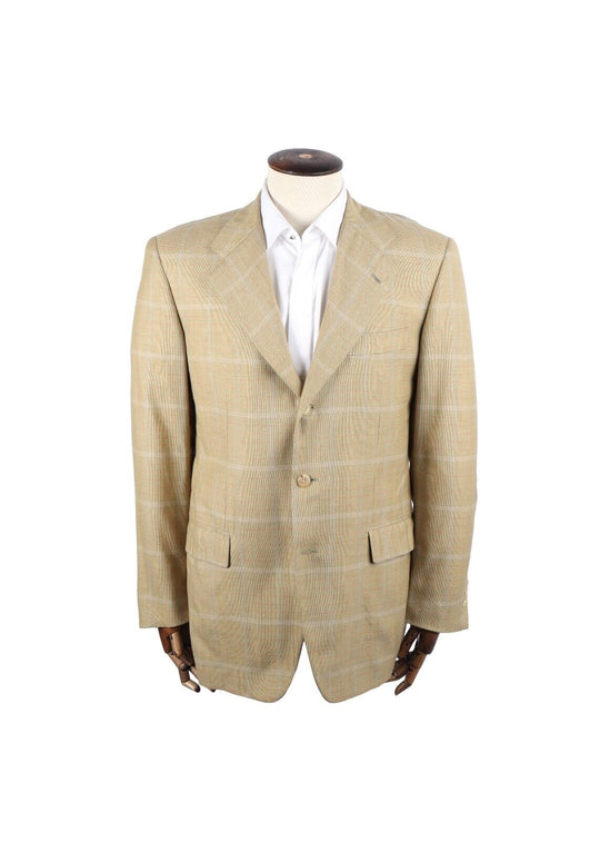 HUGO BOSS BALDESSARINI Sport Coat Beige Check Cashmere Blazer Men's Size 50 EU