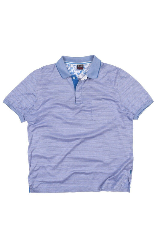 Men's PAUL & SHARK Blue Striped Pique Cotton Short Sleeve Polo Shirt Size M
