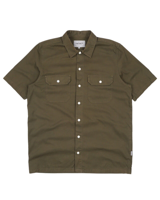 Men's CARHARTT WIP Olive Green Cotton Military Master Short Sleeve Shirt Size L