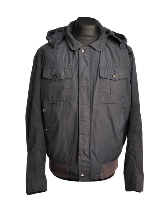 HACKETT Jacket Navy Blue Hooded Mens Full Zip Windbreaker Size L