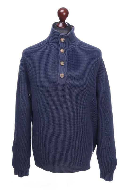 GANT Navy Cotton 5 Button-Neck Long Sleeve Sweater Jumper Size L