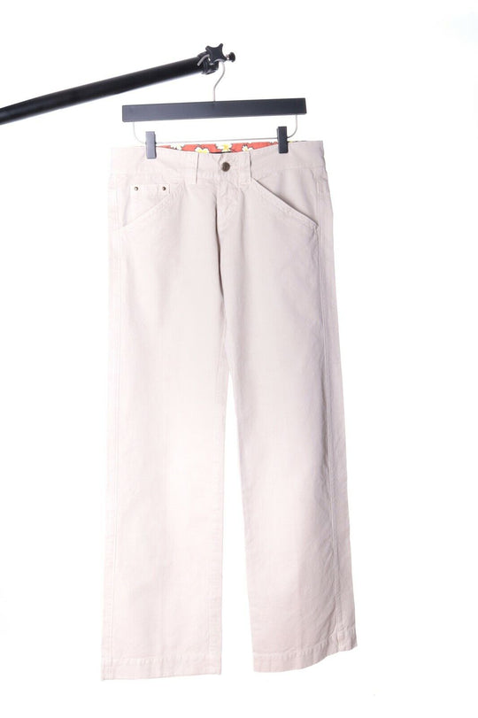 Women's C.P. COMPANY Donna Beige Cotton Low Rise Straight Trousers Size 40