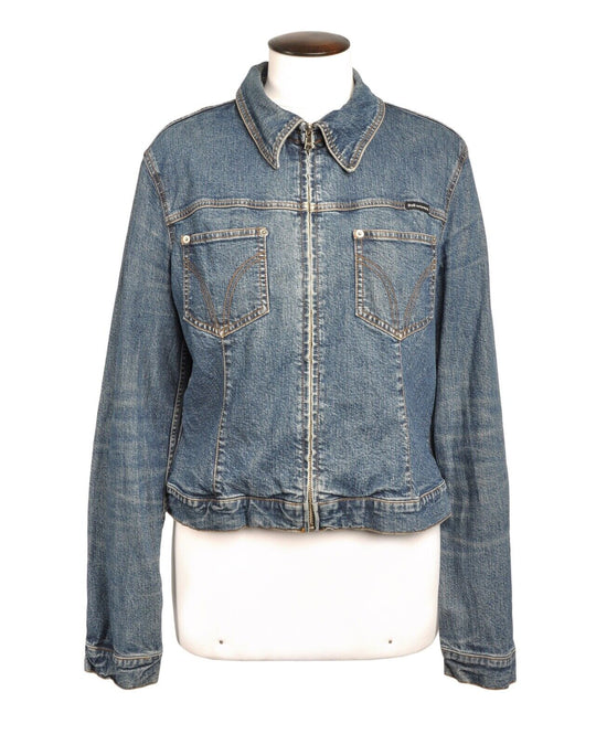 DOLCE & GABBANA Zip Denim Jacket Blue Cotton Women's Size L