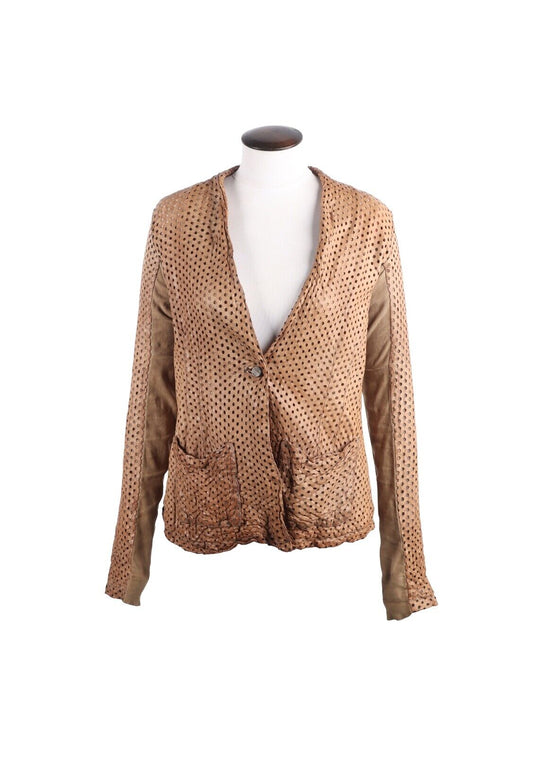 GIORGIO BRATO Jacket Brown Perforated Leather Women's Blazer Size 42 IT