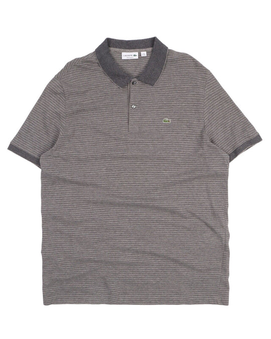 Men's LACOSTE Grey Striped Pique Cotton Polo Shirt Size 8 / 3XL