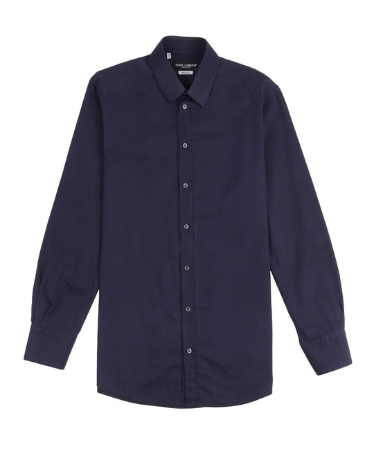 DOLCE & GABBANA Gold Dress Shirt Navy Cotton Men's Button Up Size 50 / 15 3/4