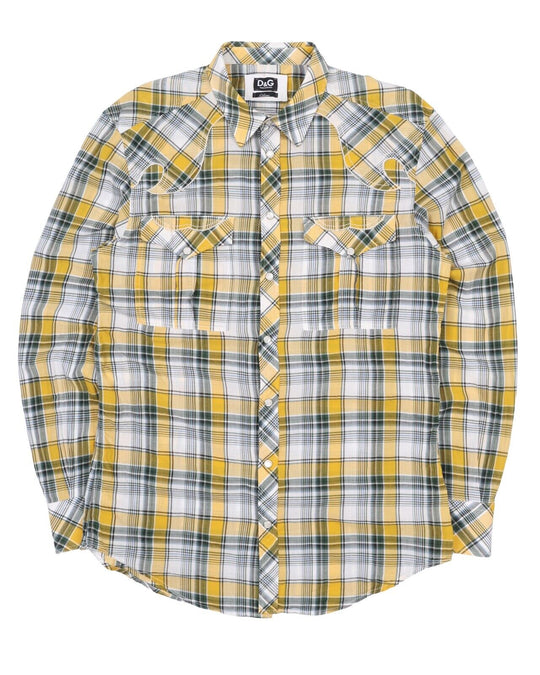 Men's DG DOLCE & GABBANA Yellow Check Western Cowboy Snap Shirt Size 52 / L