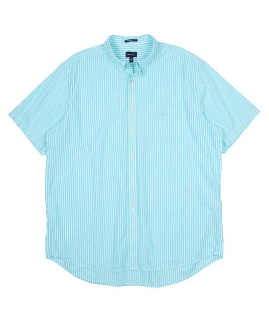 Men's GANT Blue Striped Broadcloth Short Sleeve Shirt Size 3XL