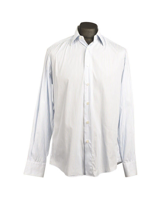 ERMENEGILDO Z ZEGNA City Shirt Blue Striped Cotton Men's Size 39 / 15