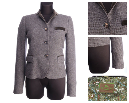 ETRO MILANO Grey Wool Blazer Jacket Size 40