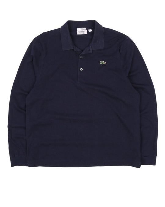 Men's LACOSTE Sport Navy Blue Pique Cotton Long Sleeve Polo Shirt Size 7 / XL